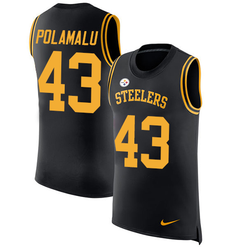 Nike Steelers #43 Troy Polamalu Black Team Color Men's Stitched NFL Limited Rush Tank Top Jersey - Click Image to Close